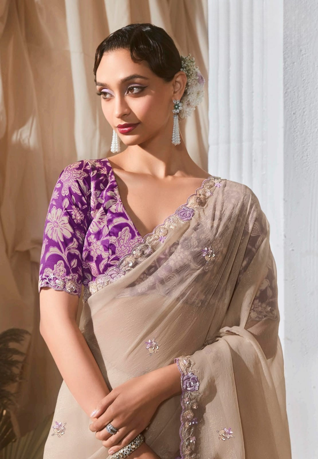 Lace Embroidered Georgette Fancy Saree