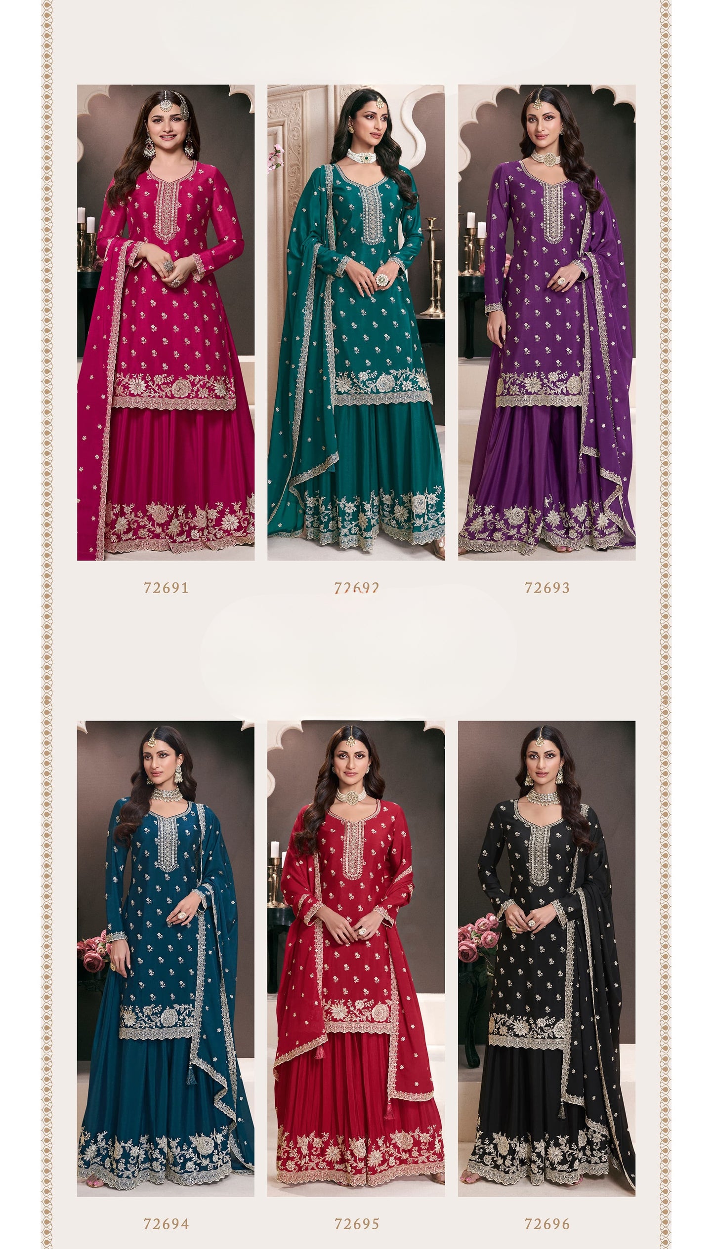 Chinon Fabric Designer Thread Embroidery Work Sharara Suit