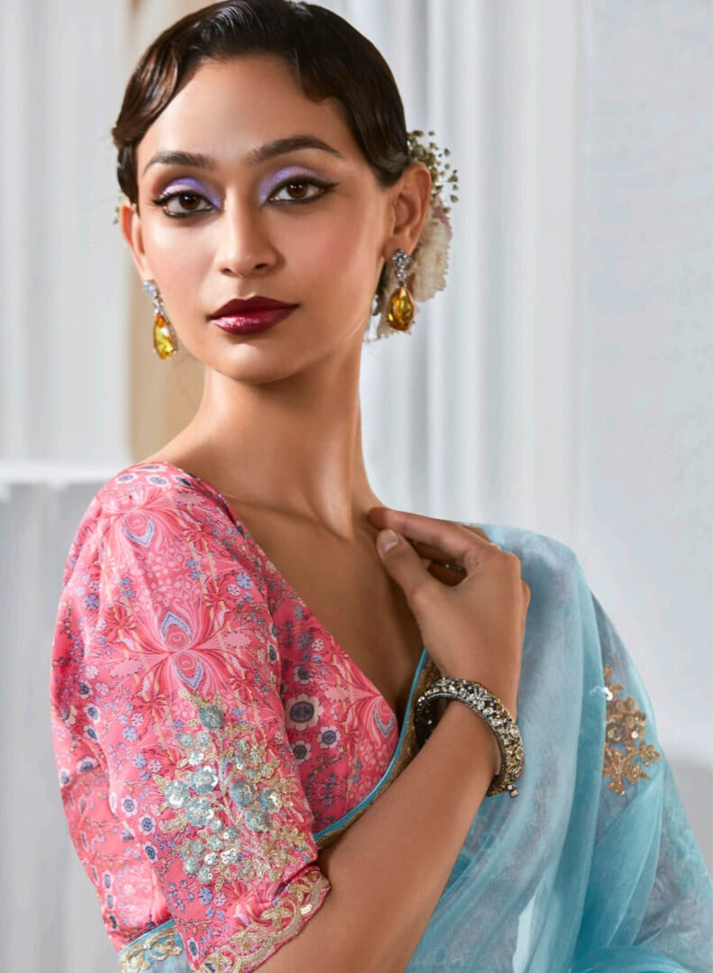 Lace Embroidered Georgette Fancy Saree