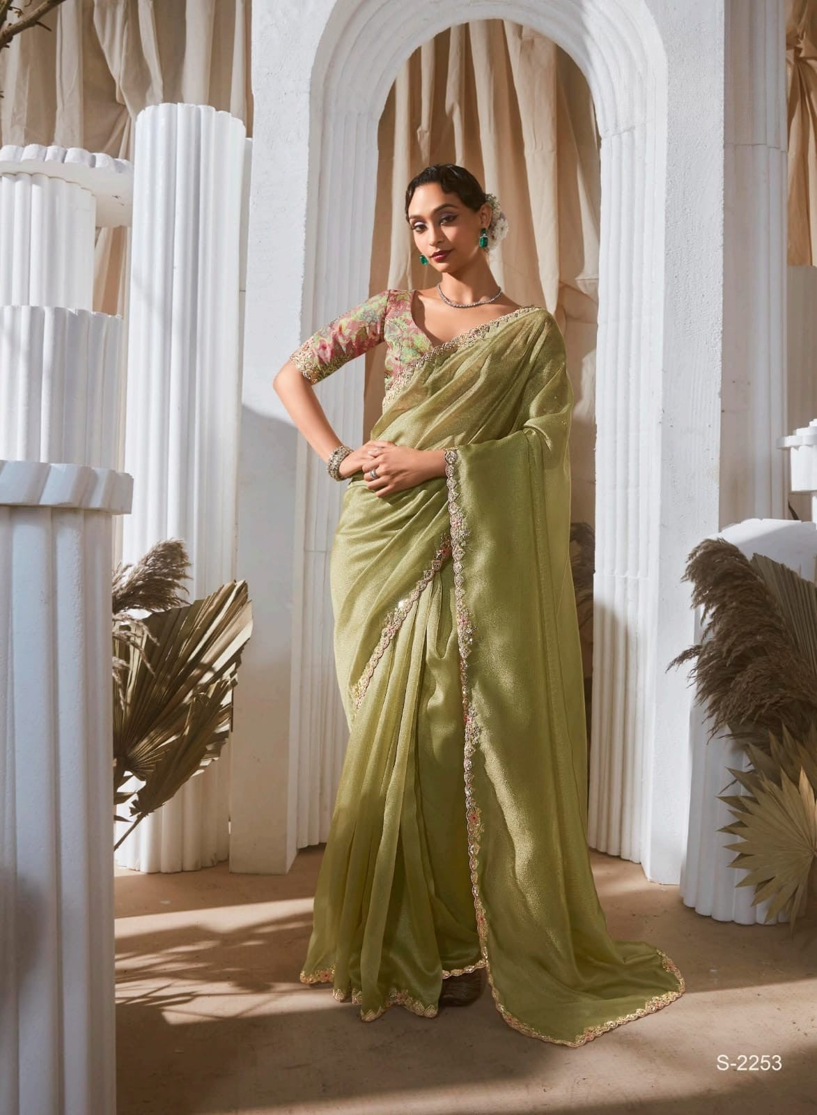 Lace Embroidered Georgette Fancy Saree