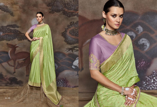 Pure Viscose Dola Silk Saree With Handwork On Blouse And Pallu