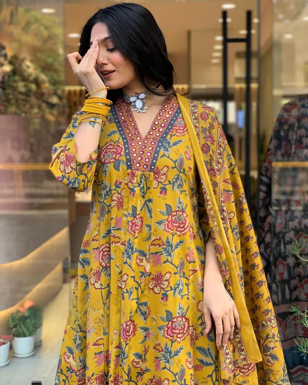 Pure cambric cotton  printed kurta & pant with dupatta
