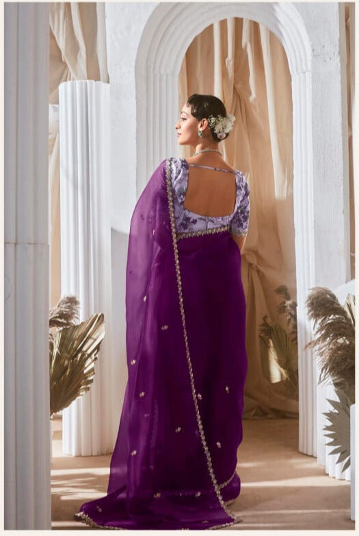 Lace Embroidered Georgette Fancy Saree