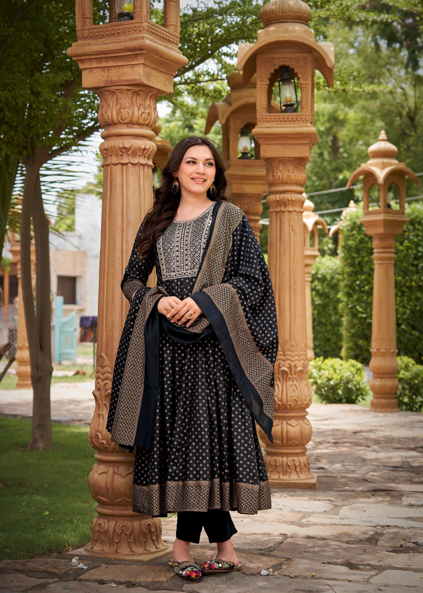Heavy Rayon Foil Print  with Sequence Embroidery Readymade Suit