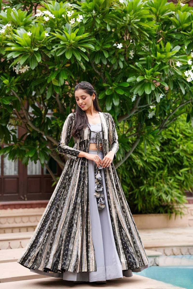 Gorgeous Printed Shrug Style Indo Western Gown