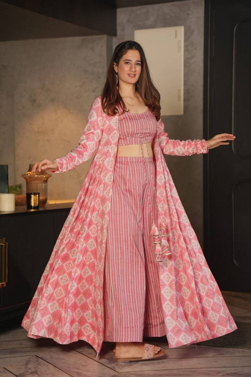 Gorgeous Printed Shrug Style Indo Western Gown