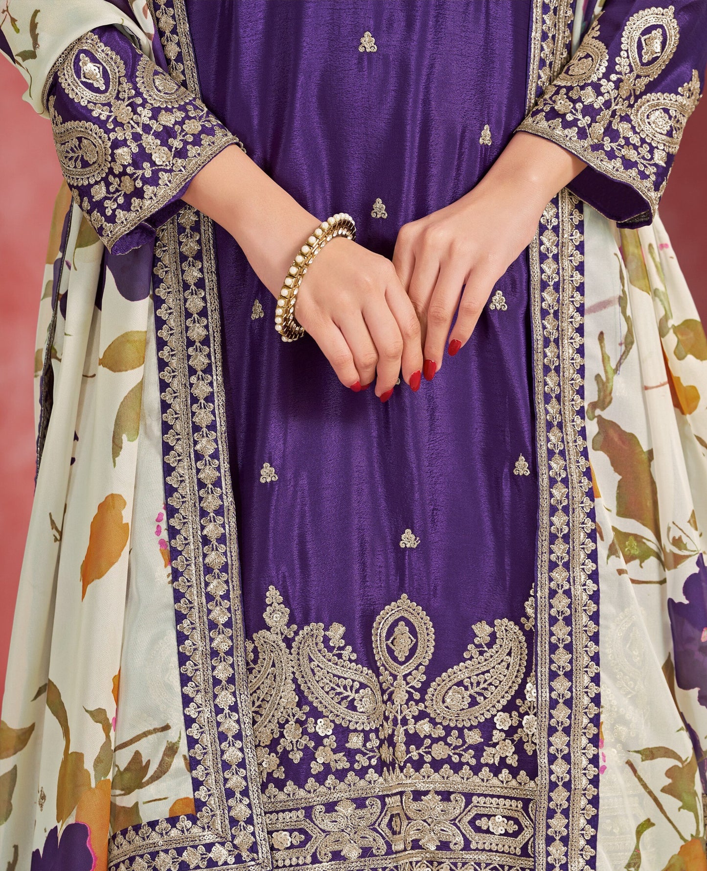 Chinon Silk Embroidered Palazzo Suit