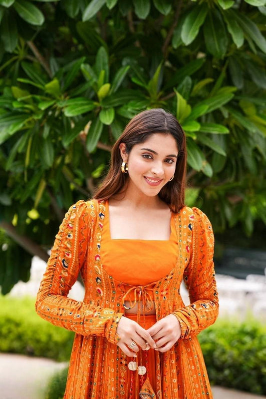 Gorgeous Printed Shrug Style Indo Western Gown