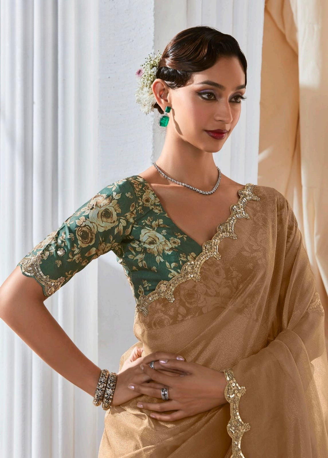 Lace Embroidered Georgette Fancy Saree