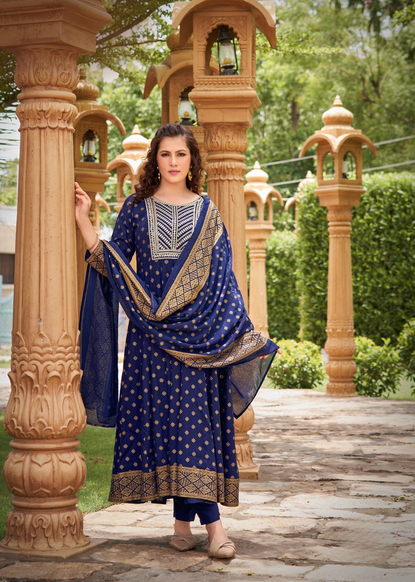 Heavy Rayon Foil Print  with Sequence Embroidery Readymade Suit