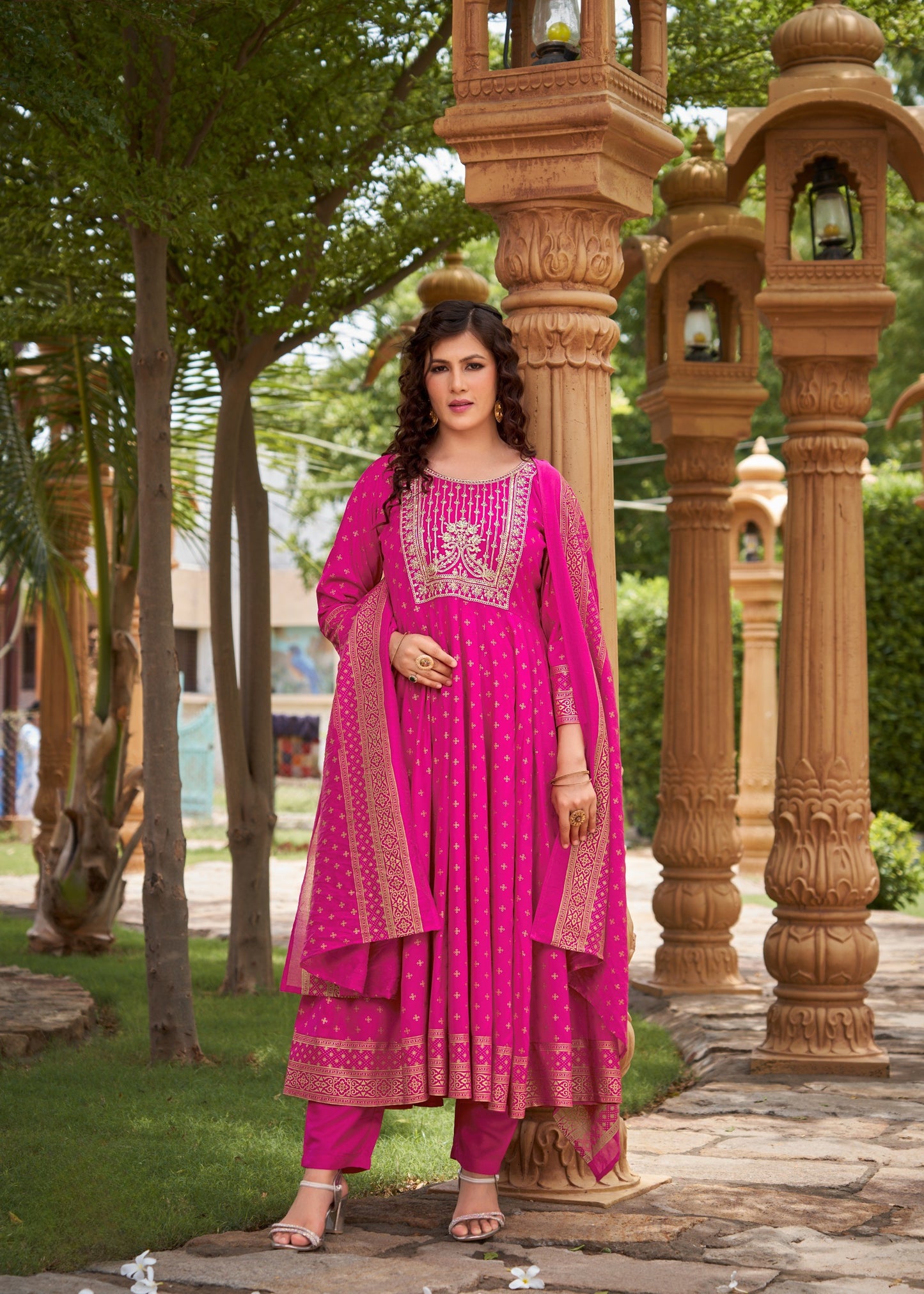 Heavy Rayon Foil Print  with Sequence Embroidery Readymade Suit