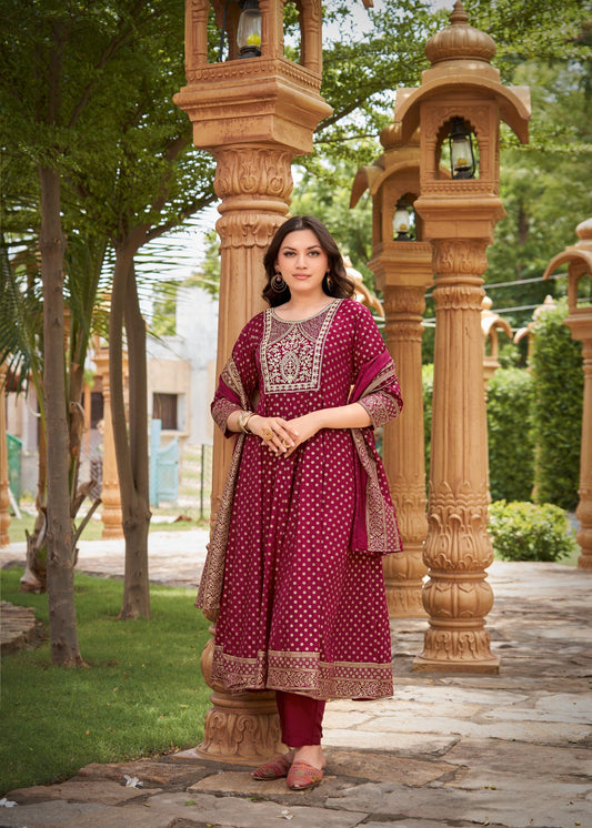 Heavy Rayon Foil Print  with Sequence Embroidery Readymade Suit