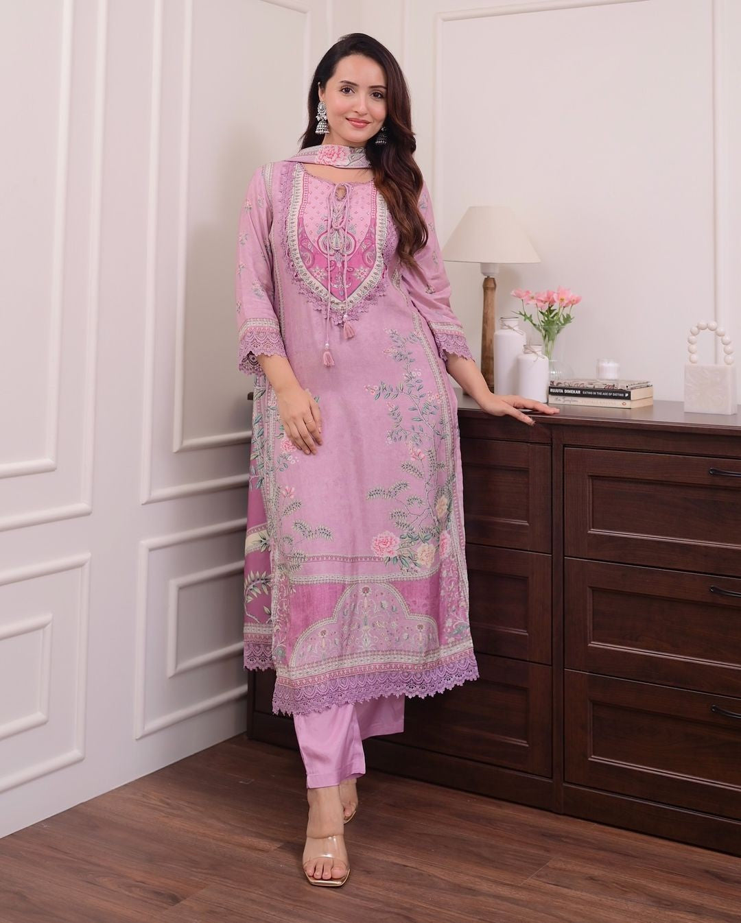 Lilac Muslin Pakistani Suit
