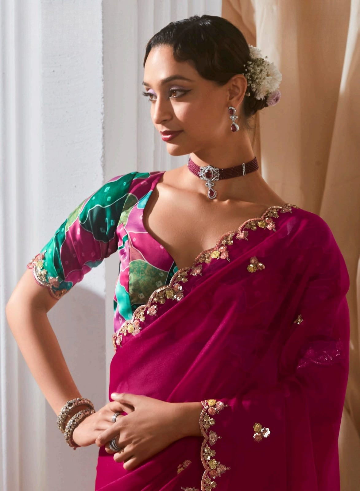 Lace Embroidered Georgette Fancy Saree