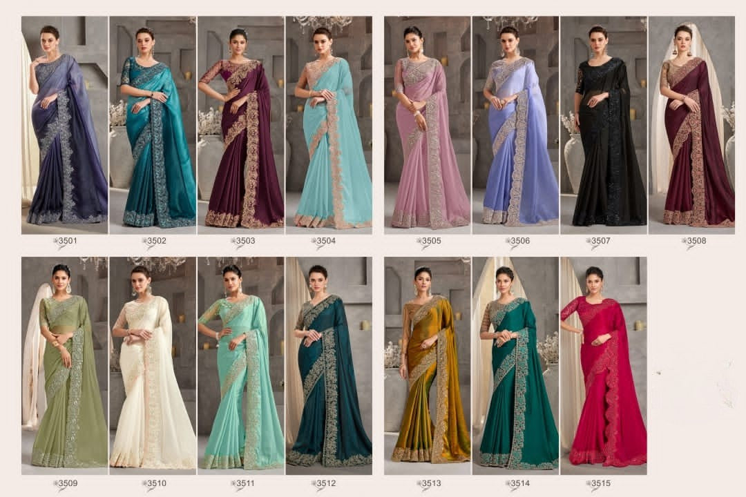 Shimmering Silk Georgette Fabric Lace Border Work Chiffon Saree