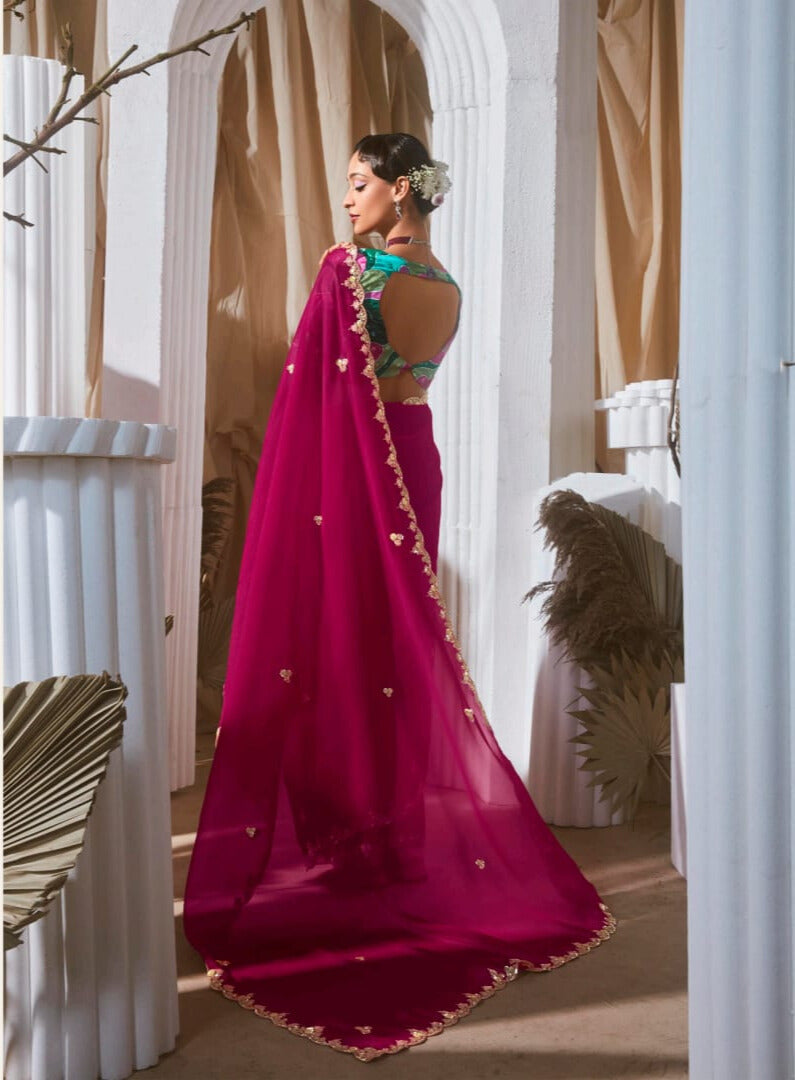 Lace Embroidered Georgette Fancy Saree