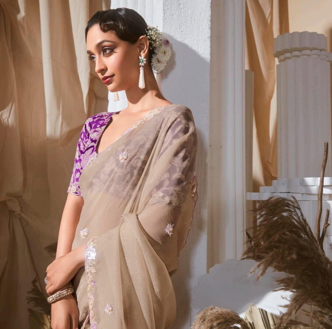 Lace Embroidered Georgette Fancy Saree