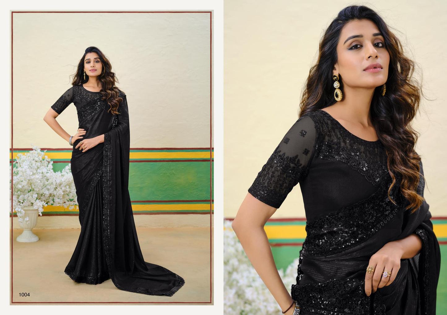 Georgette Zari Shimmer With Embroidered And Sequins Saree