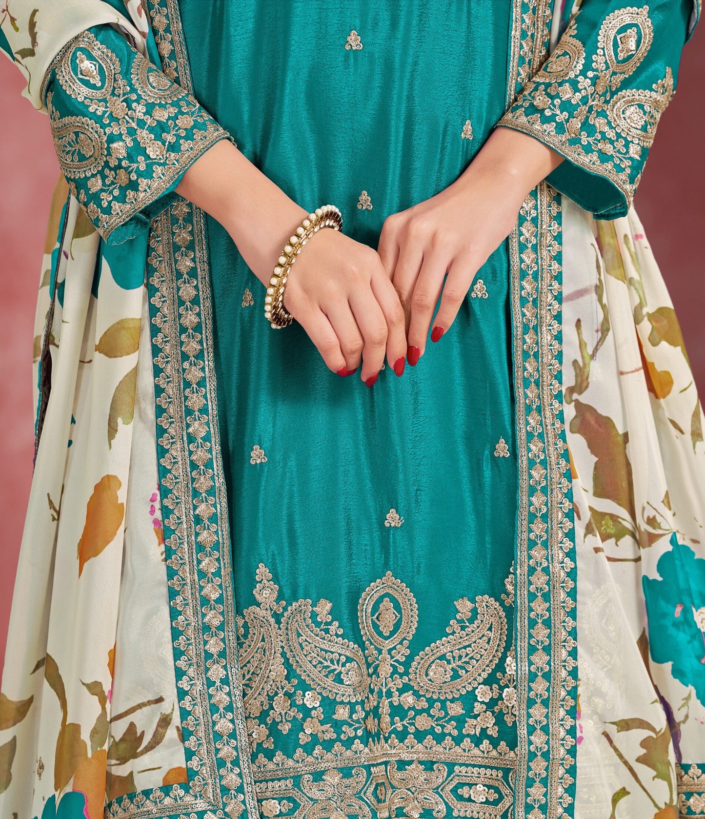 Chinon Silk Embroidered Palazzo Suit