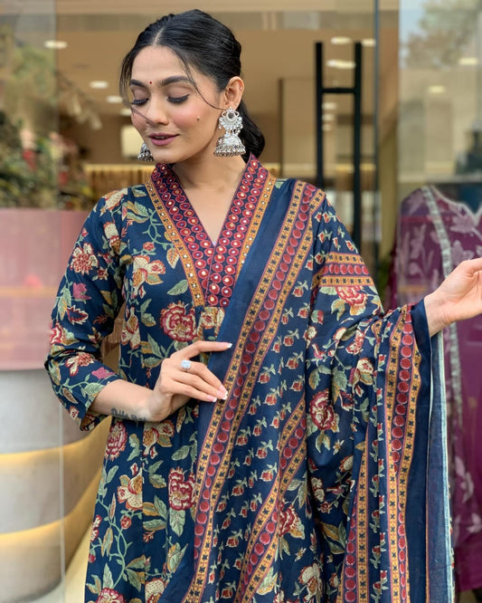 Pure cambric cotton  printed kurta & pant with dupatta
