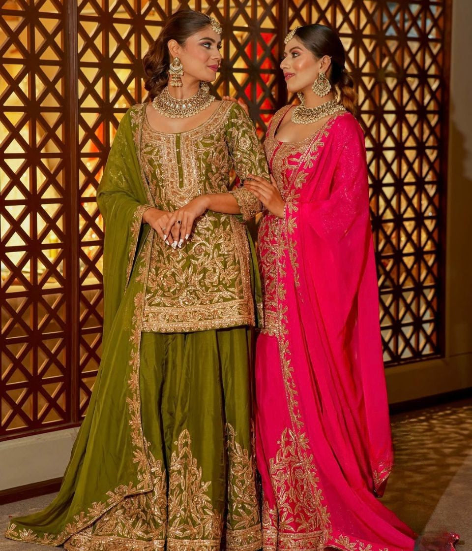 Heavy Embroidered Sequins Lehenga Choli With Four Side Lace Border Dupatta