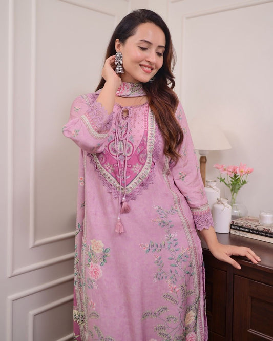 Lilac Muslin Pakistani Suit