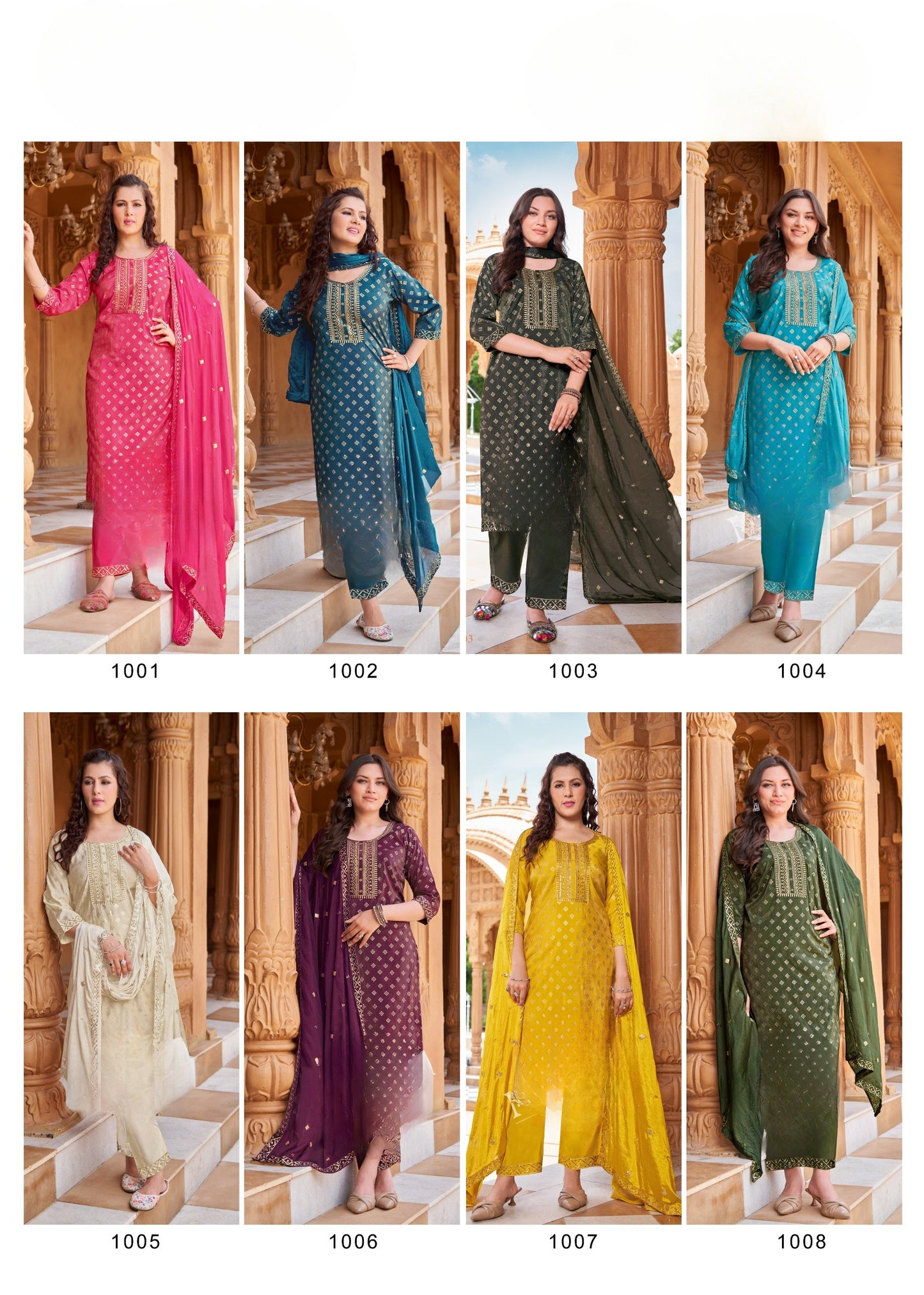 Pure Viscose Simmer Roman Embroidered Kurta with Gold Print Dupatta and Pant