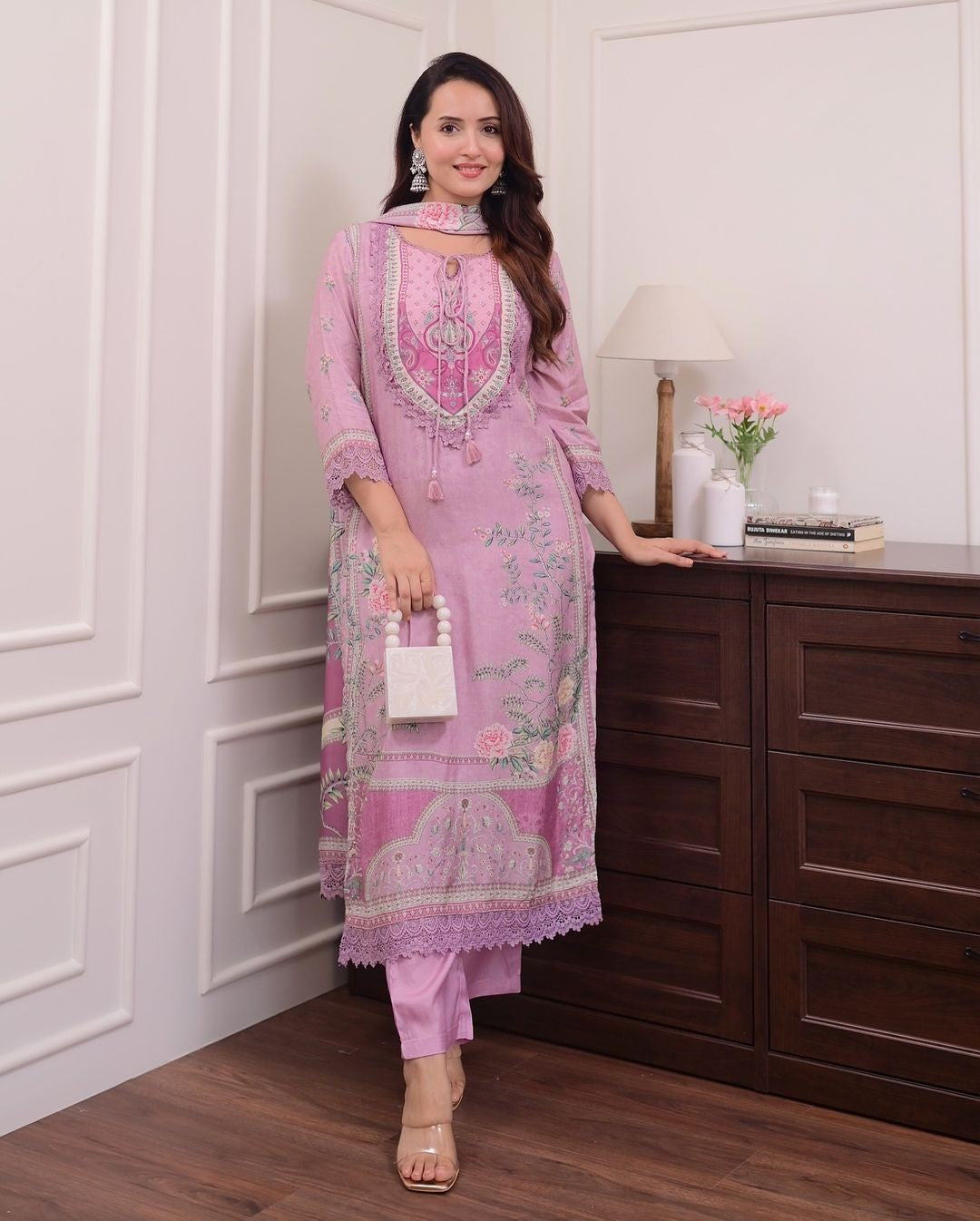 Lilac Muslin Pakistani Suit