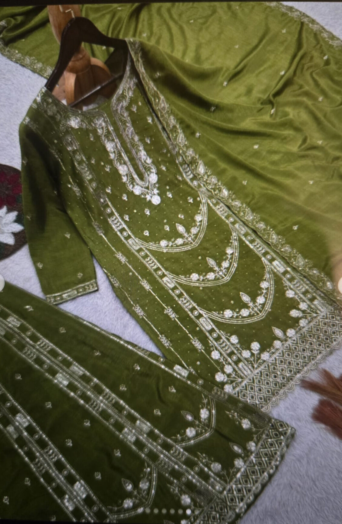 Chinon Silk Sharara Suit with Sequin Embroidery Work