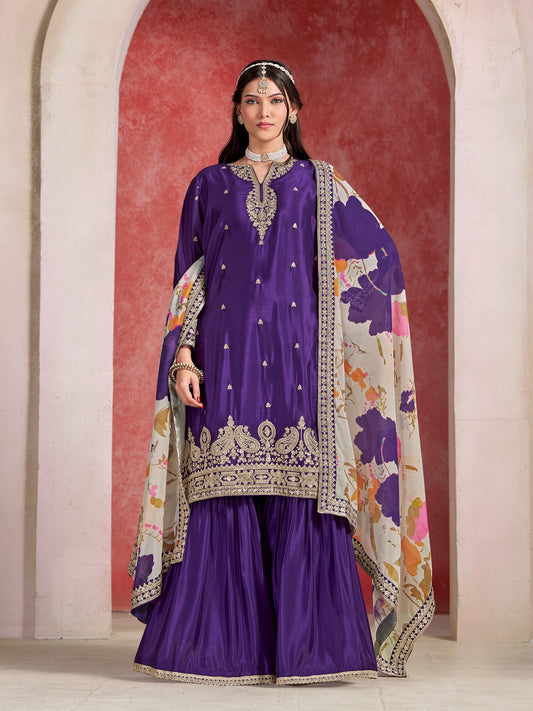 Chinon Silk Embroidered Palazzo Suit