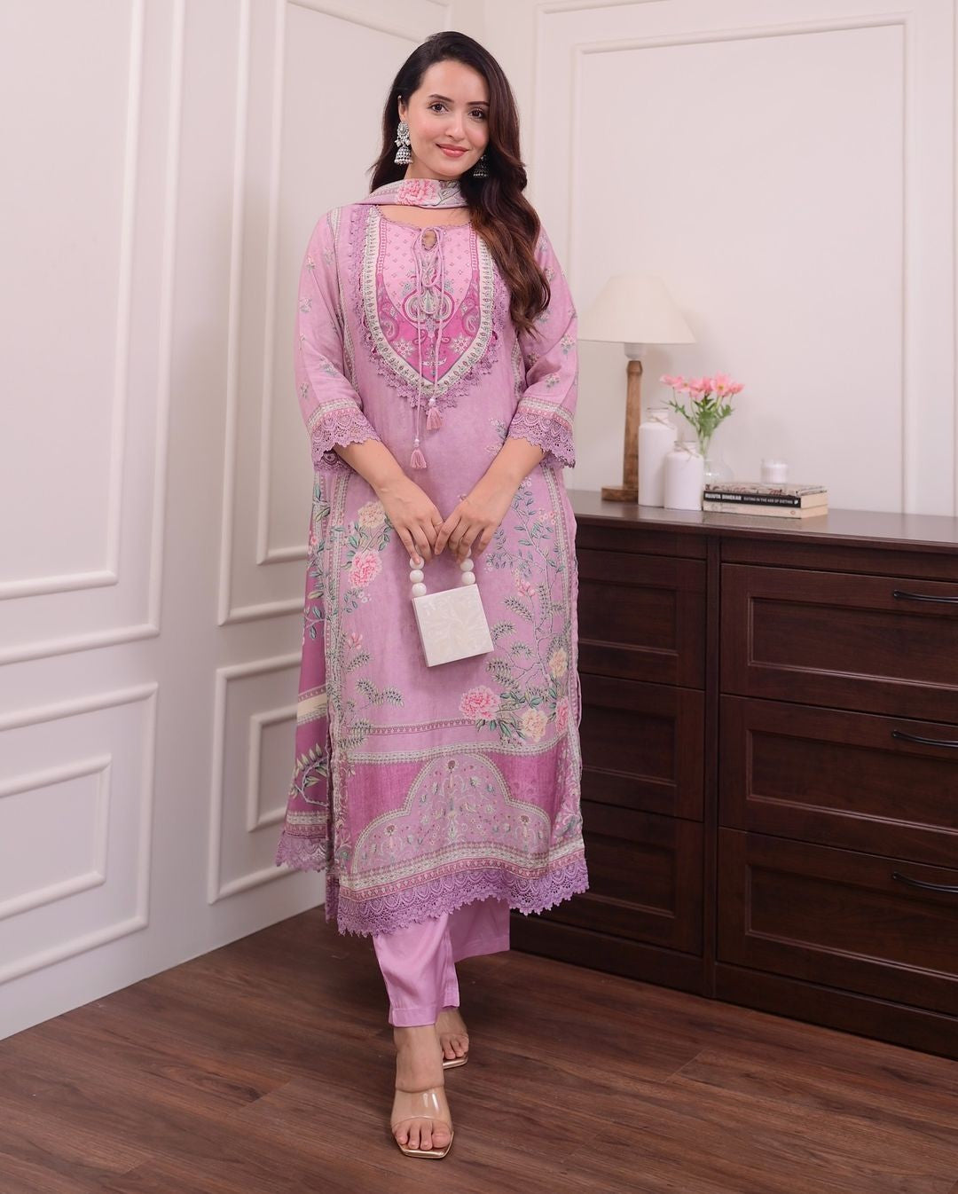 Lilac Muslin Pakistani Suit