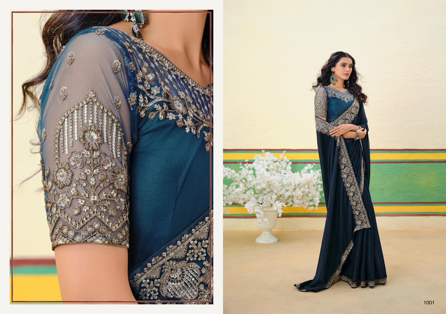 Georgette Zari Shimmer With Embroidered And Sequins Saree