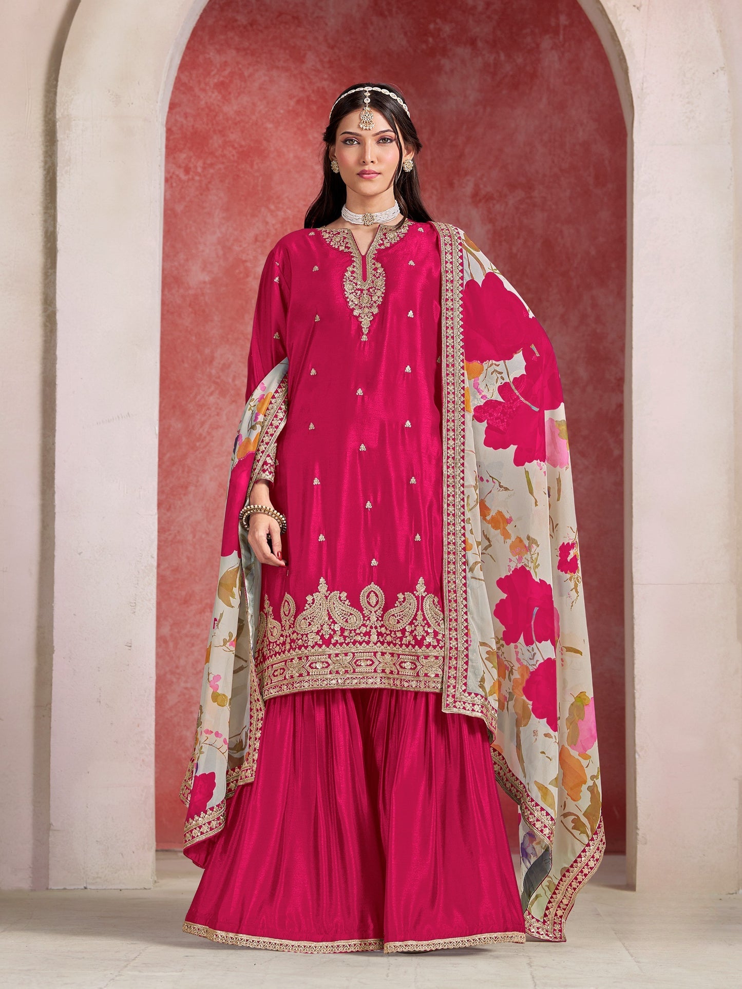 Chinon Silk Embroidered Palazzo Suit