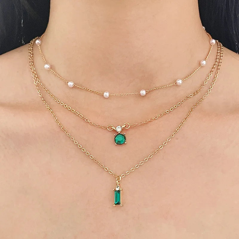 Emerald Green Pearl Multi-layer Necklace