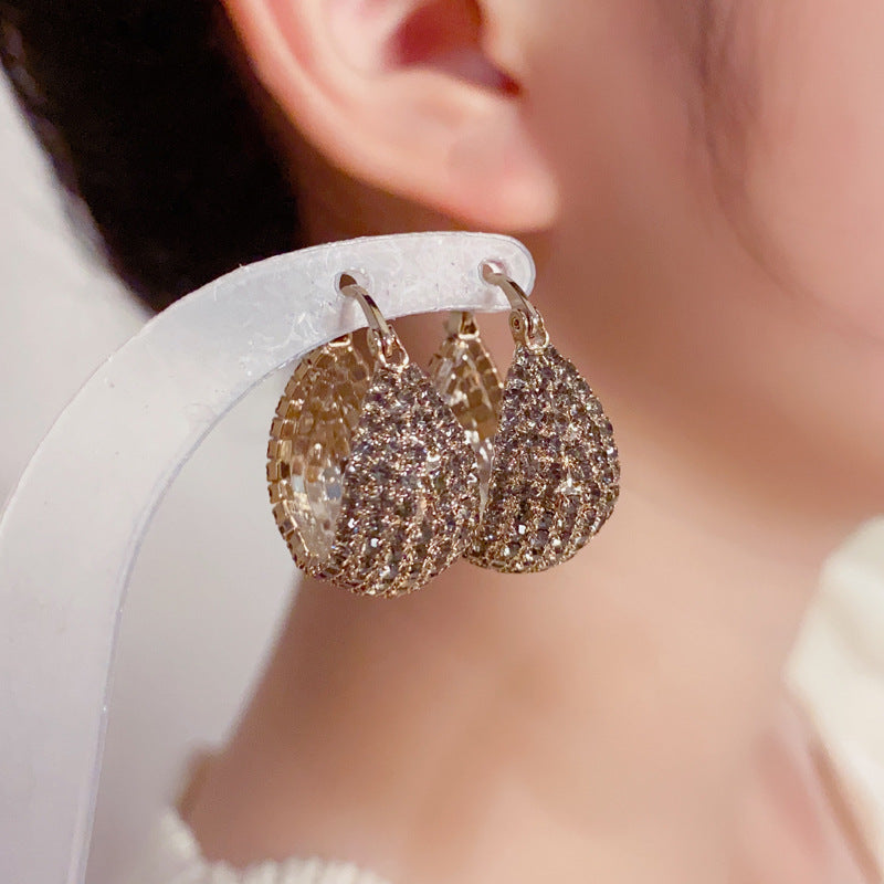 Korean luxury gray crystal handmade U-shaped bag earrings