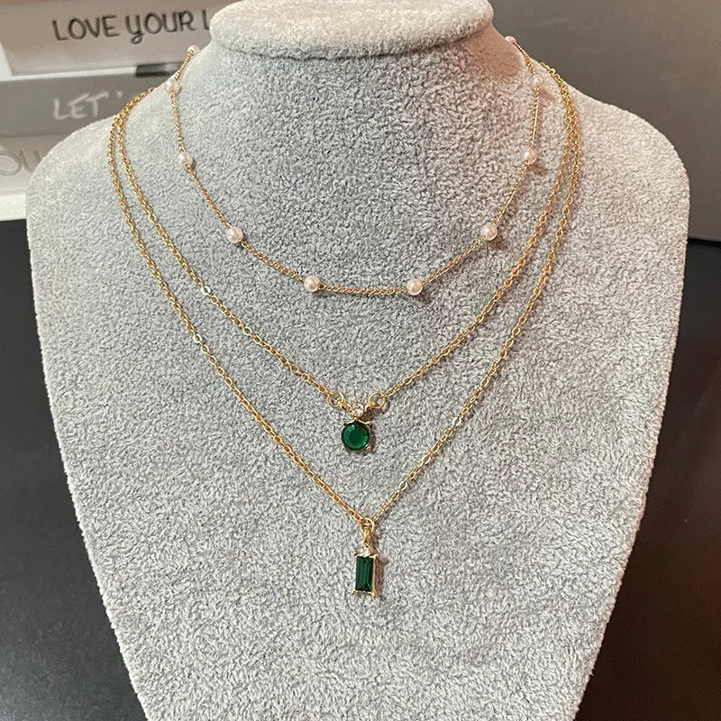 Emerald Green Pearl Multi-layer Necklace