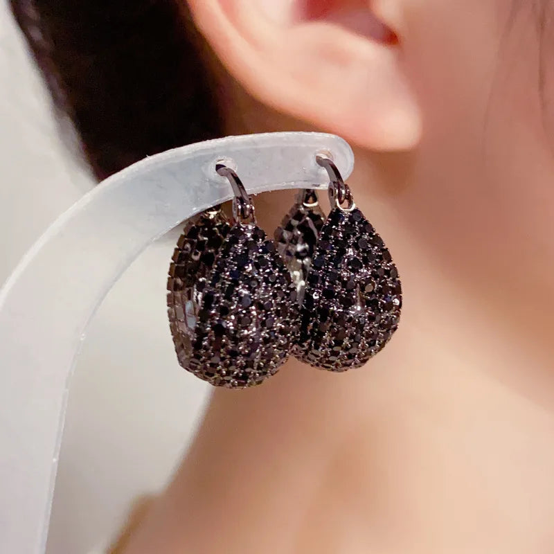 Korean luxury gray crystal handmade U-shaped bag earrings