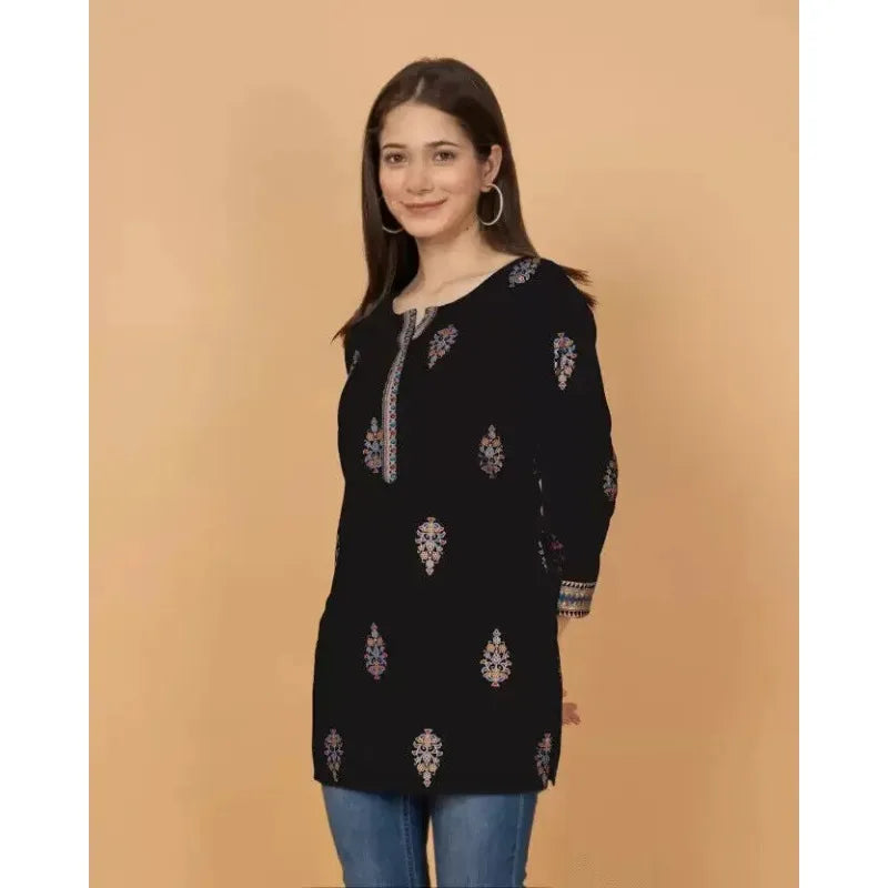 Women Casual Regular Printed Top Kurta Waist Tied Outer Garment Kurti Top Dress