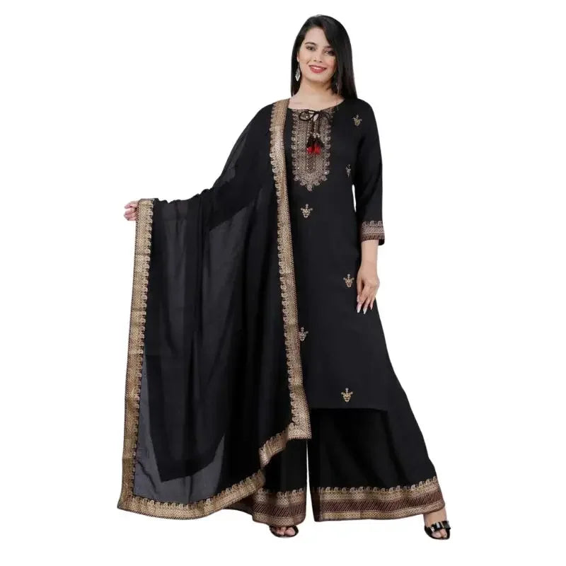 Women Black Salwar Kameez Dupatta Palazzo Kurta Stitched Suit