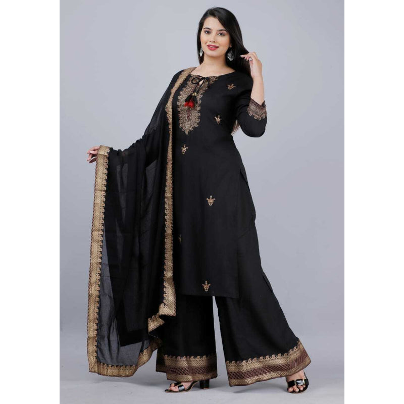 Women Black Salwar Kameez Dupatta Palazzo Kurta Stitched Suit