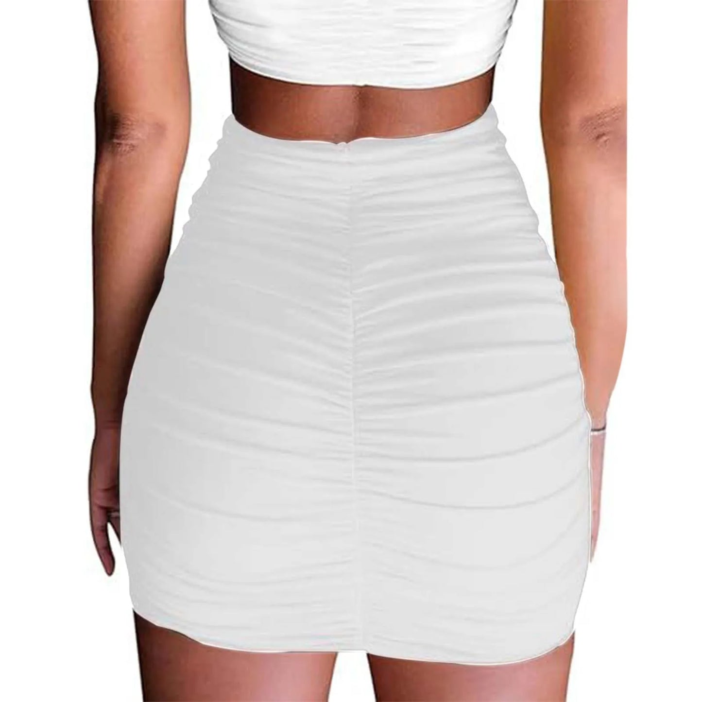 Women'S  Short Elastic Pleated Skirts Fashion Mini  Skirt Double Layer High Elasticity Ruched Tight Fitted Midi Skirt