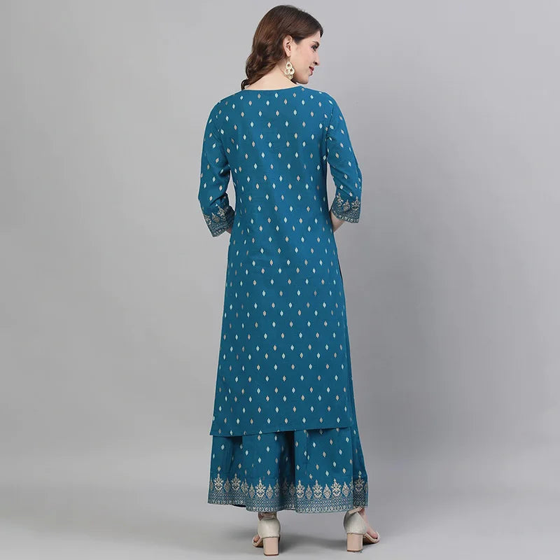 Ethnic Set 2-Piece Cotton Printed Navy Blue &Cotton Printed 3-piece Suit