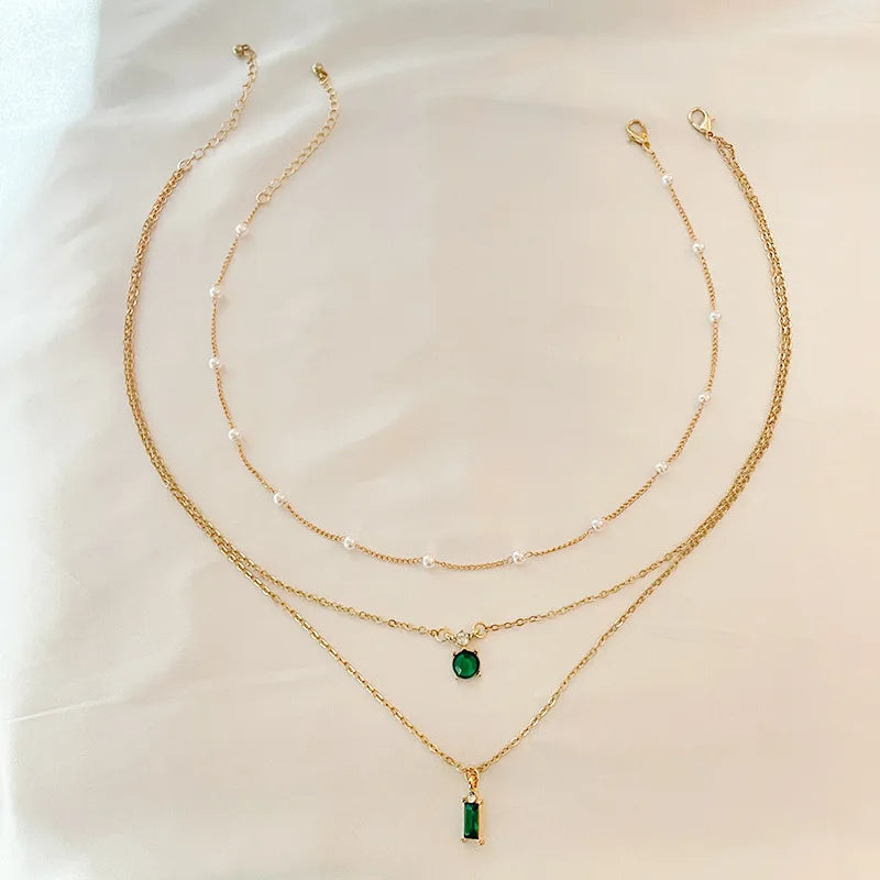 Emerald Green Pearl Multi-layer Necklace