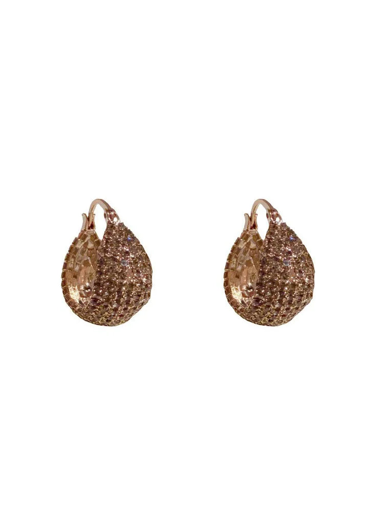 Korean luxury gray crystal handmade U-shaped bag earrings