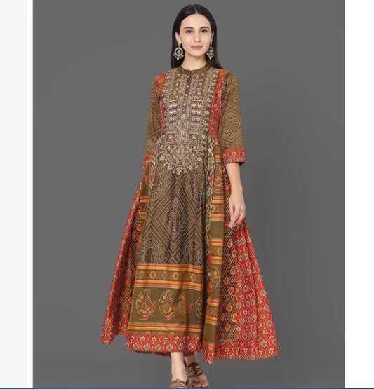 Printed embroidery exotic ethnic style silk cotton women's dress