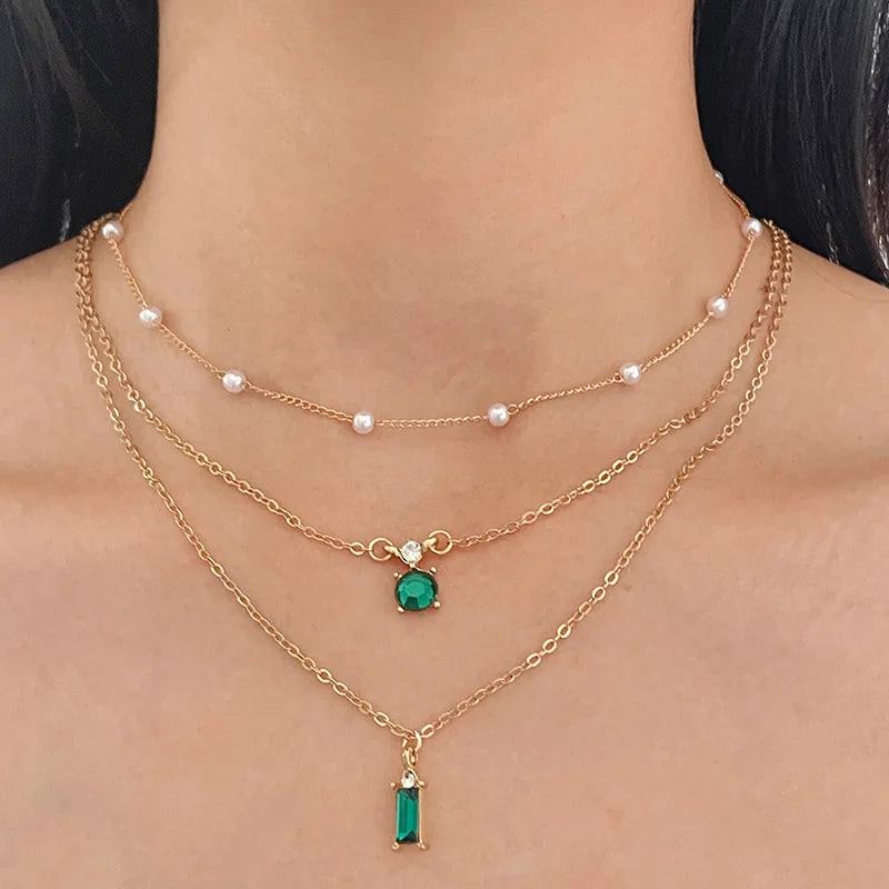 Emerald Green Pearl Multi-layer Necklace