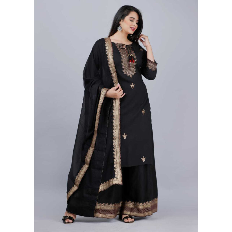 Women Black Salwar Kameez Dupatta Palazzo Kurta Stitched Suit