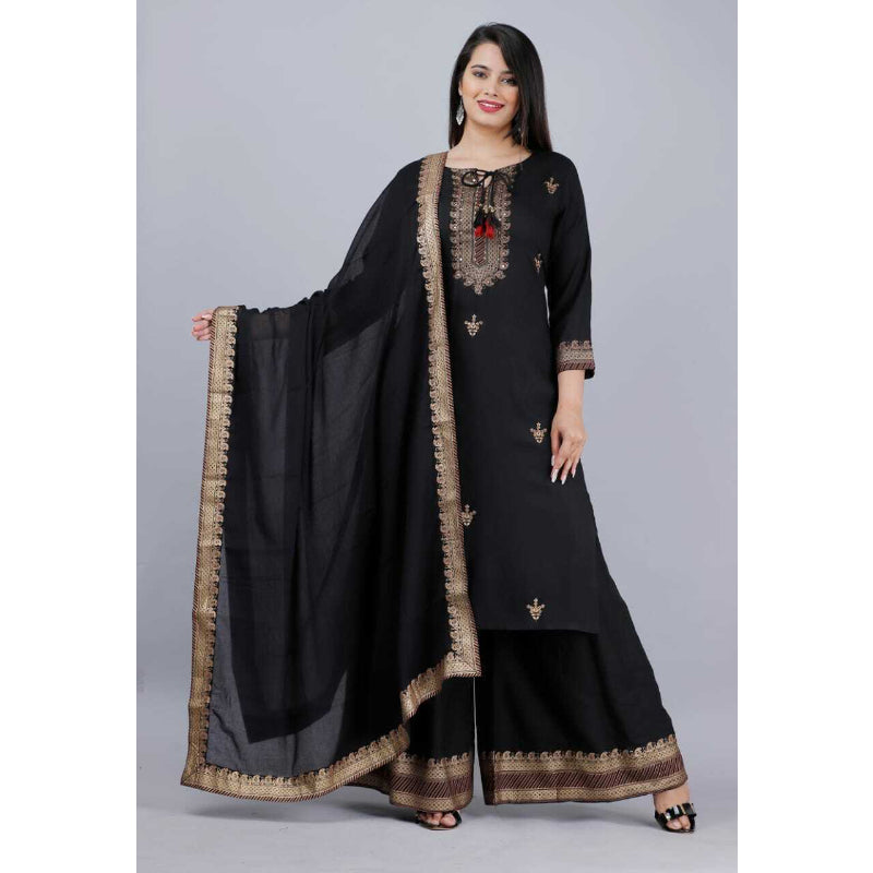 Women Black Salwar Kameez Dupatta Palazzo Kurta Stitched Suit