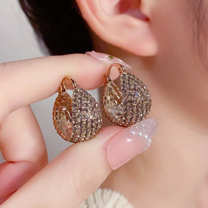 Korean luxury gray crystal handmade U-shaped bag earrings