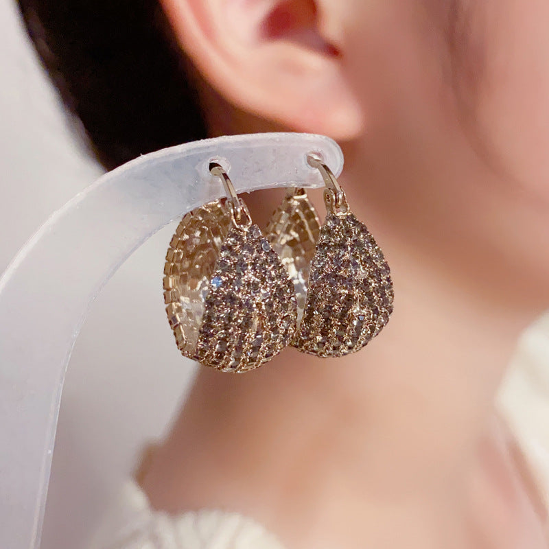 Korean luxury gray crystal handmade U-shaped bag earrings